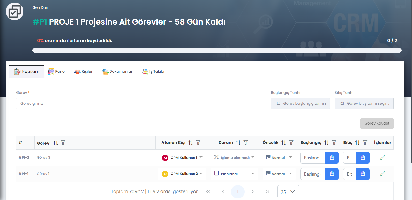 Proje ve Görev Yönetimi Modülü