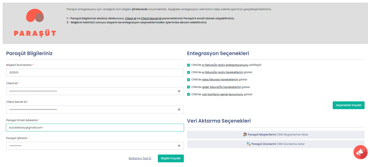 Paraşüt ve ETA Muhasebe Programları Entegrasyonu